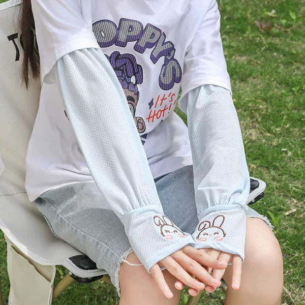 Children's Summer Ice Silk Sun Protection Sleeves for Outdoor Driving, Uv Protection, Rabbit Ice Sleeves, Loose Wholesale Arm Sleeves