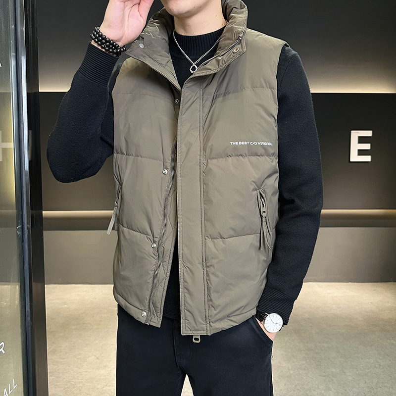 Stand Collar Down For Men, Autumn And Winter 2024 New Trendy Fashionable Handsome Sleeveless Vest Jacket_voghion.com