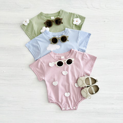 兒童可愛韓版爬爬服夏季嬰兒舒適圓領休閒三角連體衣跨境