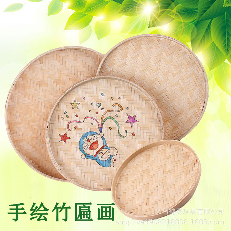 1 recogedor de bambú productos tejidos de bambú bandeja agrícola tamiz de bambú placa redonda de bambú hogar hecho a mano cesta tejida de bambú pintura decorativa