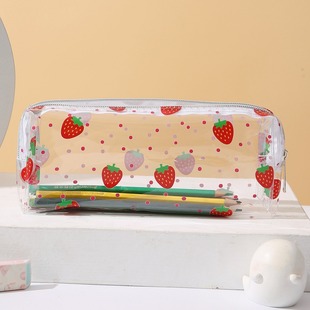 Japanese-style transparent pencil case student universal life learning high-looking simple rule pattern transparent stationery Bag Pencil Case