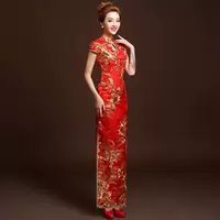 Элегантная длинная женская весенняя одежда Cheongsam для выступлений, подиумов и торжественных мероприятий, новинка 2025 года, для молодых мам, красного цвета, улучшенная модель.