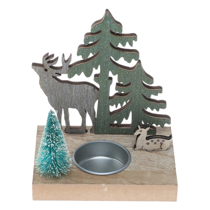 Adornos navideños transfronterizos de estilo nórdico con diseño de casa de madera, reno, Papá Noel y candelabro para ventana, para decoración de escritorio.