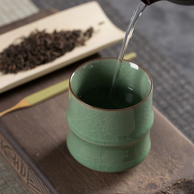 Кольцо Kongshan Xinyu Longquan Celadon Six-Color Bamboo Joint Ceramics, глазурь с ледяной трещиной, чайная кружка 140 мл в подарок