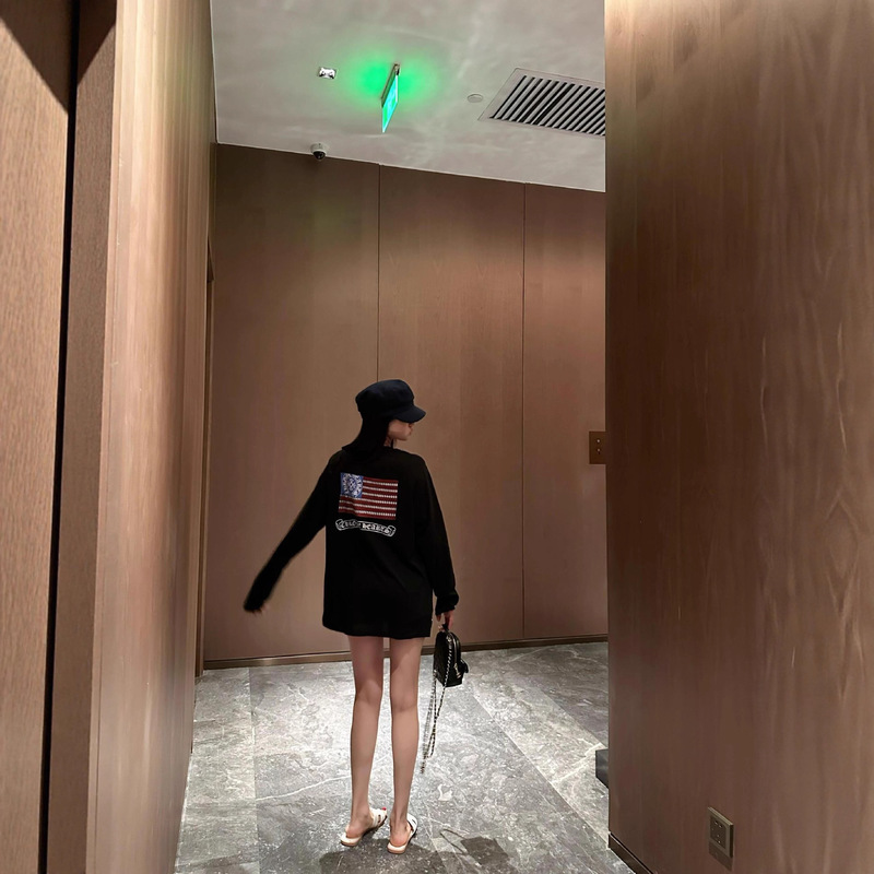 2025 Spring & Fall New Ch Crow Flag Relaxed Sun Protection Long-Sleeved Thin Back Printed T-Shirt Tops for Women Ins