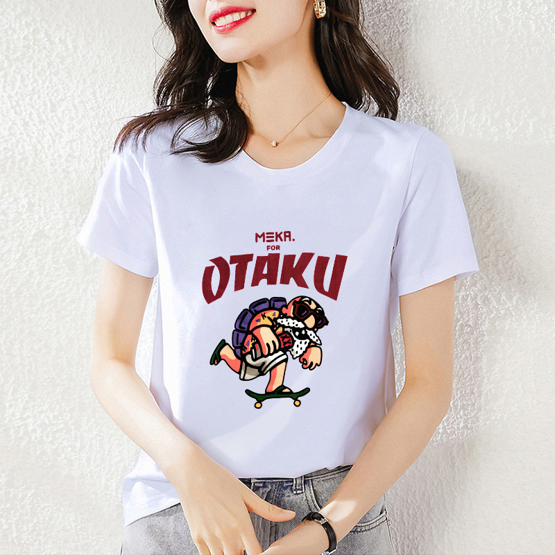 95 Cotton White Printed Short-Sleeved T-Shirt for Women 2023 New Fashion Plus Size Women's Clothing Slimming Look Women's Tops Wholesale