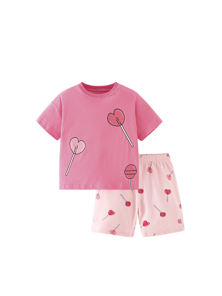 Malwee niñas traje verano nuevo europeo y americano medio y niños pequeños estilo occidental impreso casual pantalones de manga corta conjunto de dos piezas