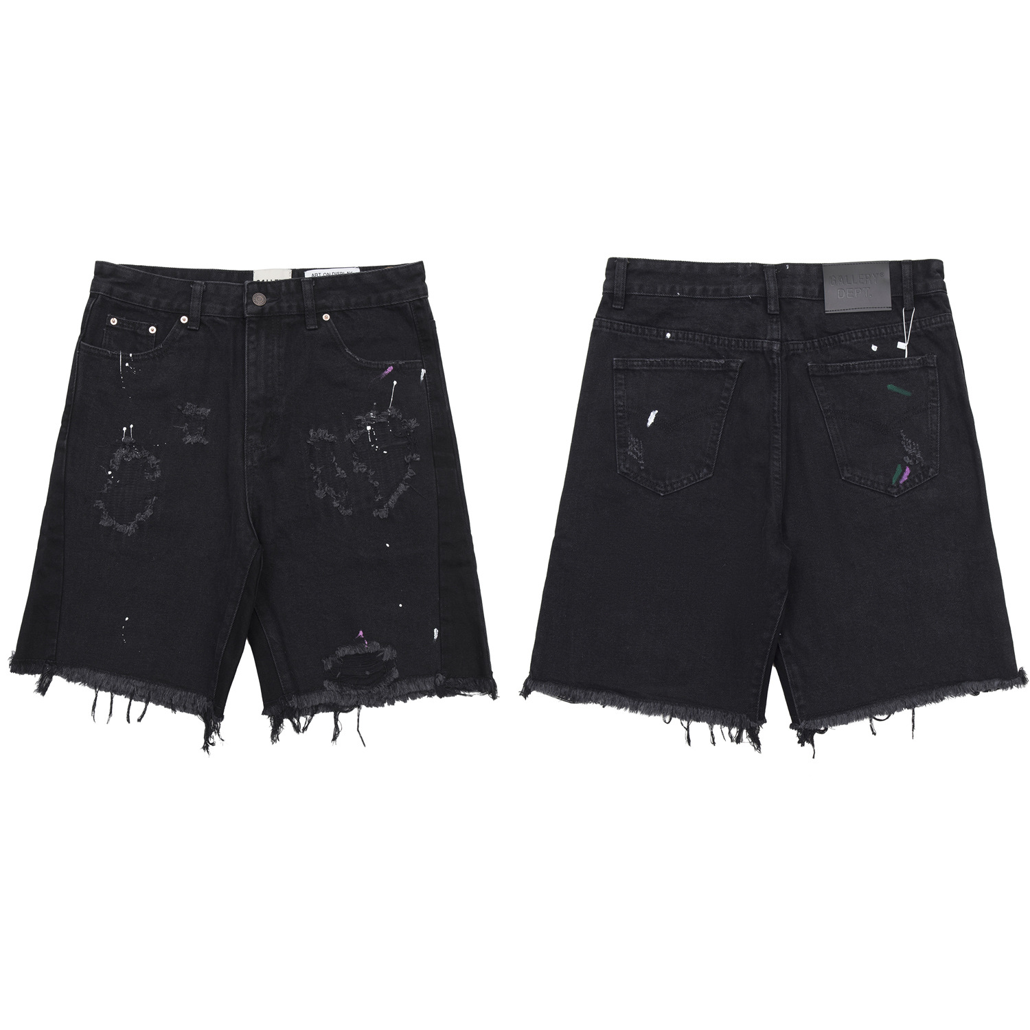 Gallery Dept Denim Shorts Distressed Paint Splatter Black