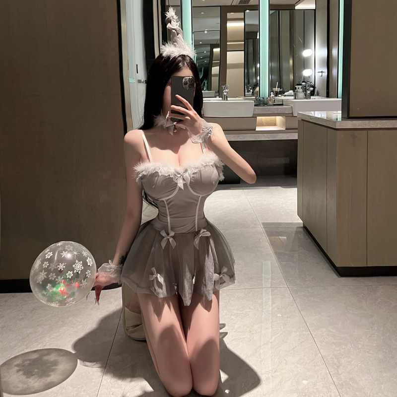 Sexy Lingerie Atmosphere Cake Hat Temperament Showing Breasts Sexy Princess Tutu Skirt Sexy No-Take-Off Mesh Maid Suit