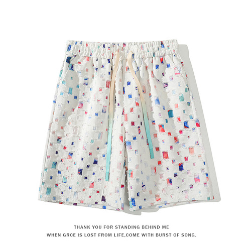 Men's Casual Shorts Trendy Personality Washed Ripped Print Shorts Men's Five-Pocket Shorts