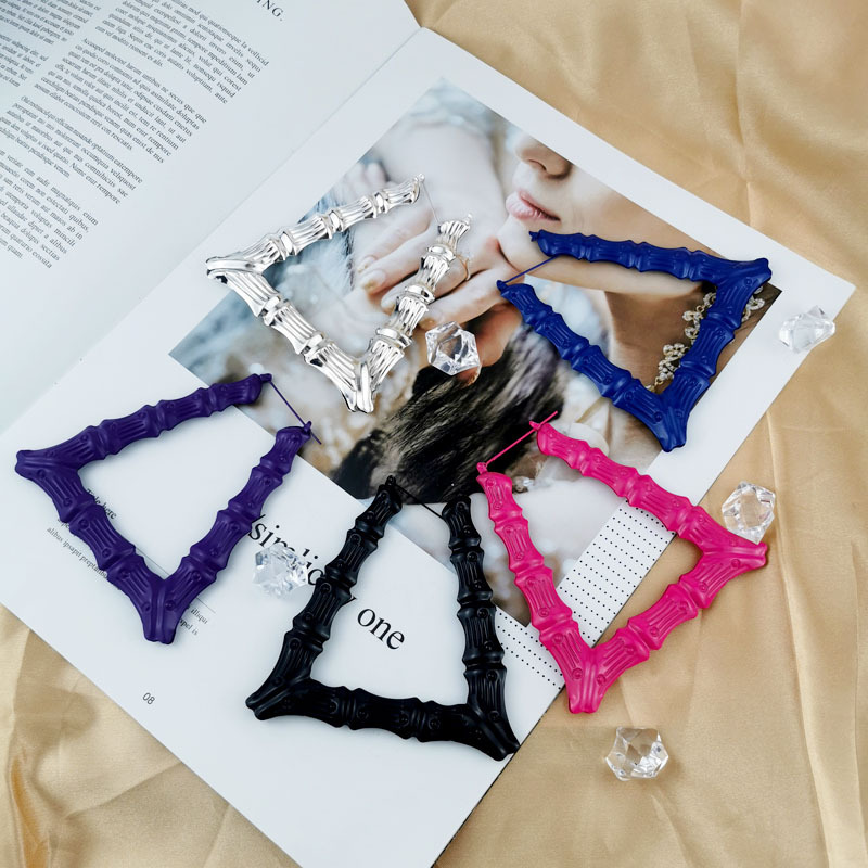 Cross-Border Hot Selling Oversized Bamboo Pattern Earrings European and American Exaggerated Gold Large Circle Punk Hip-Hop Earrings for Women