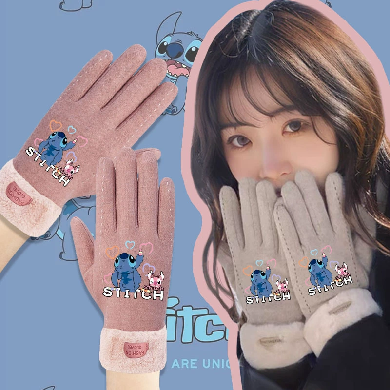 Теплые перчатки вокруг Стича, бархатные и толстые, необходимые для езды на открытом воздухе