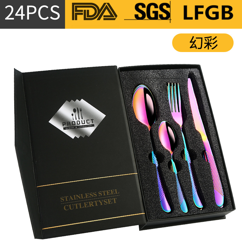 Productos transfronterizos de Amazon vajilla de acero inoxidable 16/20/24 piezas Star Diamond caja de regalo de cuatro piezas cuchillo, tenedor y cuchara traje