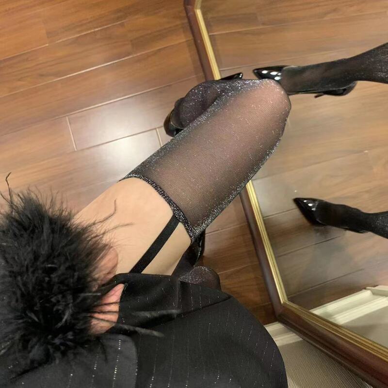 Starry silver silk thin flash black stockings high-grade sling one-piece socks pearlescent stockings ultra-thin high leg socks Starry silver silk thin flash black stockings high-grade sling one-piece socks pearlescent stockings ultra-thin high leg socks