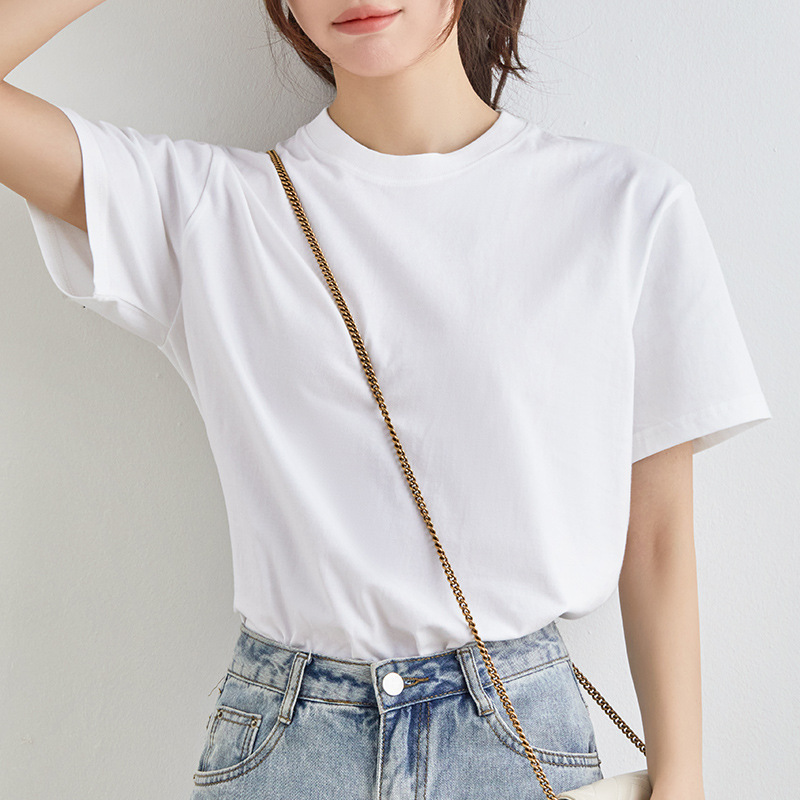 S600 summer solid color T-shirt women's short sleeve loose new cotton top T-shirt bottoming shirt trendy men's and women's