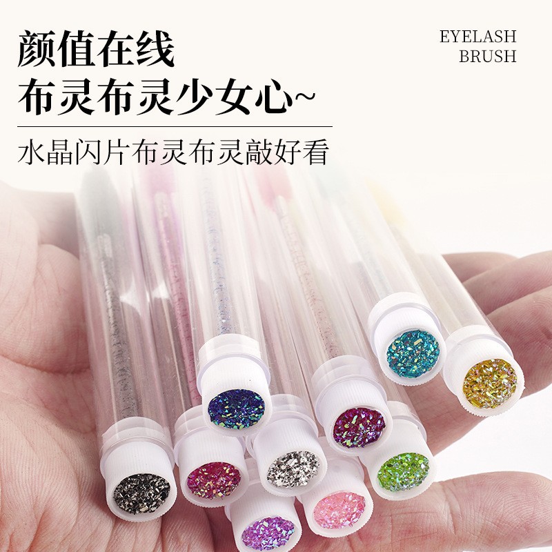 Eyelash Brush with Diamond Tube, Disposable Crystal Handle, Eyelash and Eyebrow Brush, Spiral Brush, Portable Dual-Use for Eyebrows and Eyelashes, Multi-Color Glitter