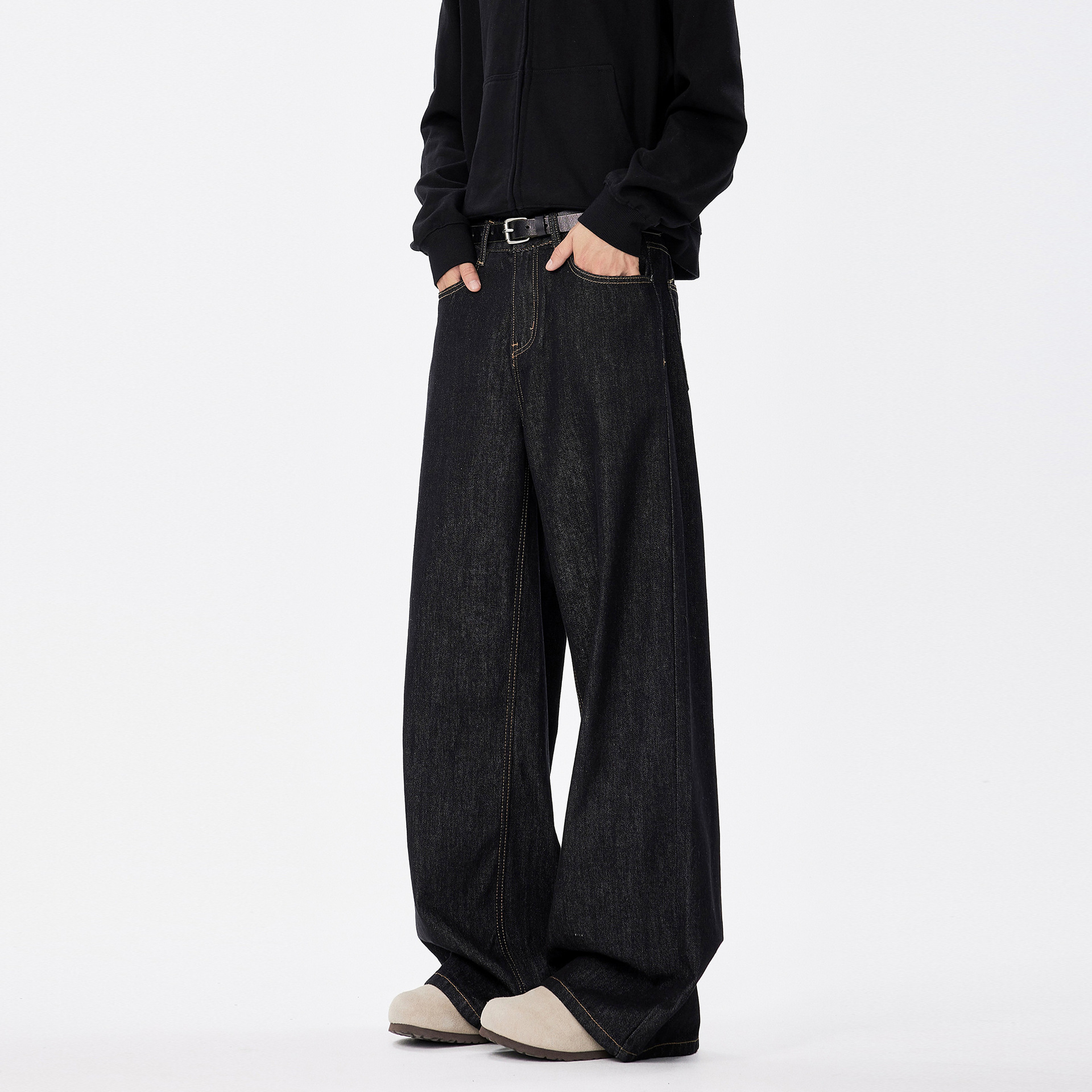 American Retro Cleanfit Wide-Leg Jeans for Men, Trendy Brand New Loose Drape Straight Casual Floor-Length Pants