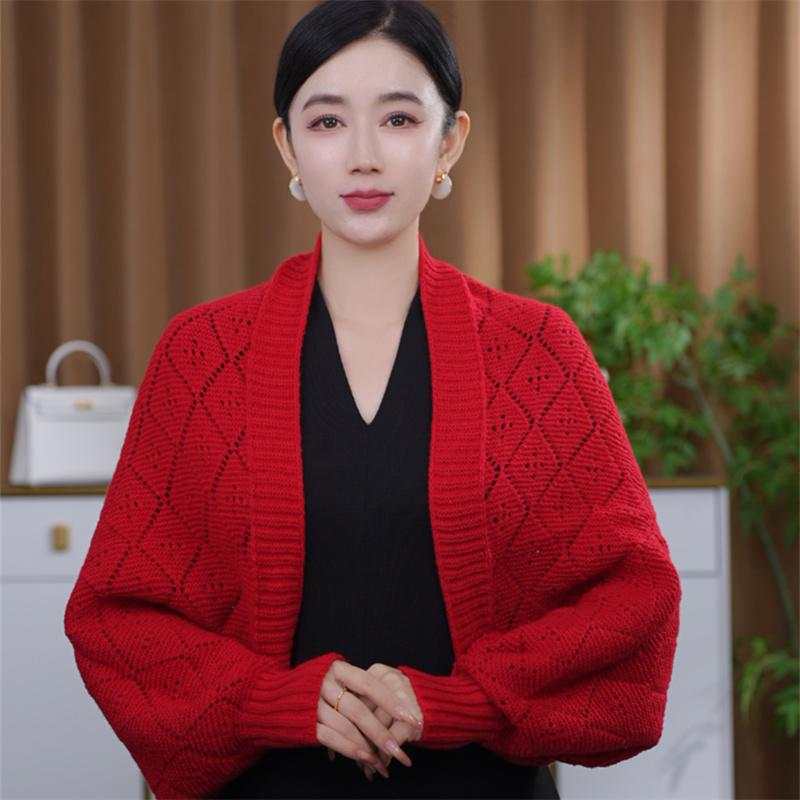 冬季保暖新款镂空提花保暖披肩百搭时尚气质开衫洋气外搭针织休闲|undefined