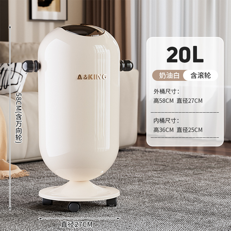 Cubo de basura creativo para uso doméstico en la sala de estar, con un toque de lujo y alta gama, diseño elegante, con tapa y ruedas, sin necesidad de agacharse, móvil. image 14