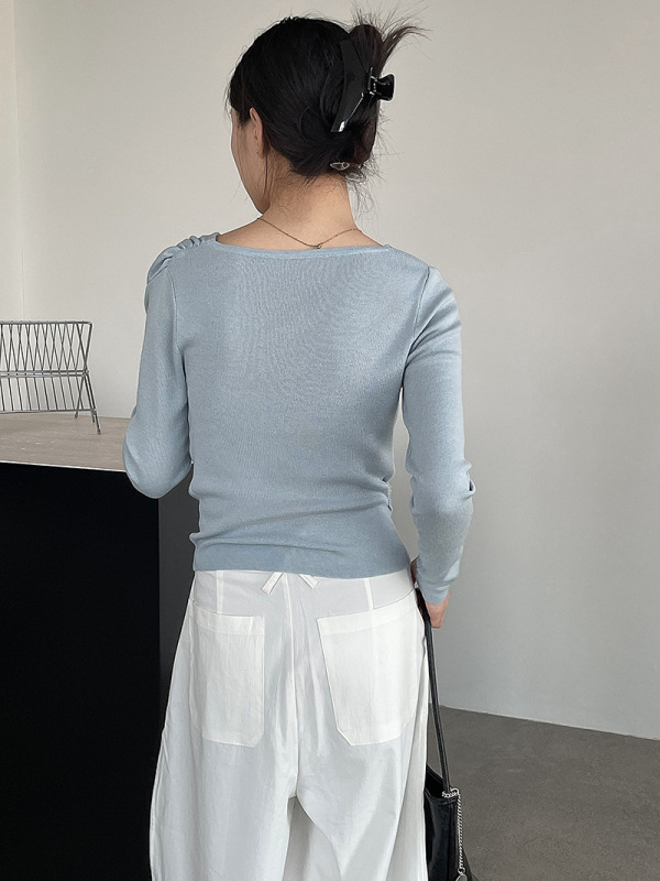 滔川   法式荡领显瘦针织衫女25秋上新收腰温柔风上衣YL916|undefined