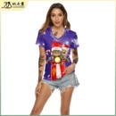 2022新款圣诞节服饰 亚马逊热销卡通猫咪3D印花<font red=H>女式</font>V领短袖<font red=H>T</font><font red=H>恤</font>