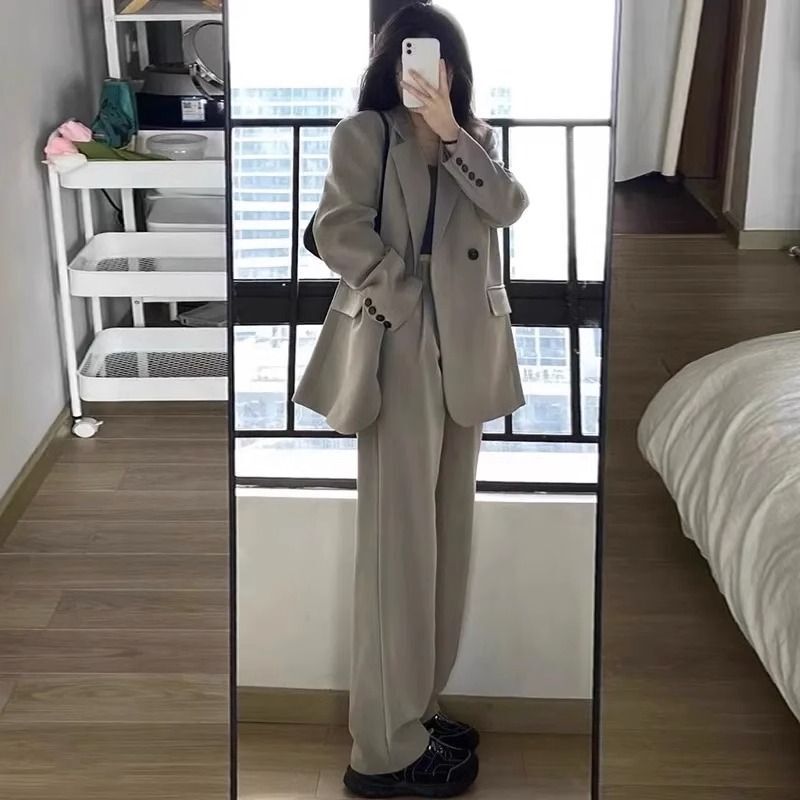 大码休闲西装套装女秋冬胖mm2-300斤高级感西服外套阔腿裤两件套|undefined