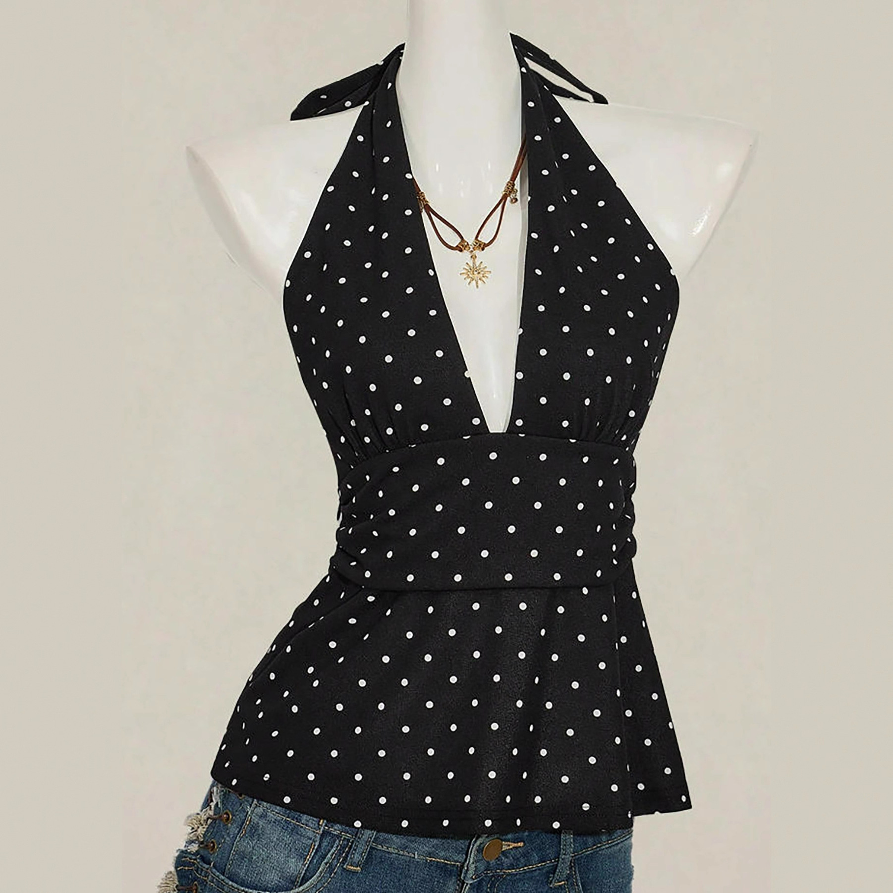 2026 European and American Cross-Border Hot-Selling Summer Halterneck Vest with Large Backless Sexy Suspenders Waist-Cinching Elegant Top