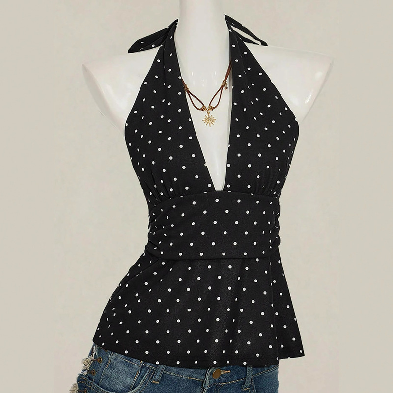 2026 European and American Cross-Border Hot-Selling Summer Halterneck Vest with Large Backless Sexy Suspenders Waist-Cinching Elegant Top