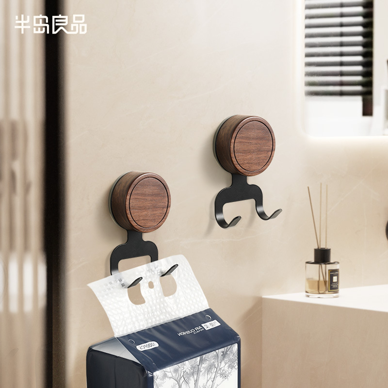 Gancho de ventosa de nogal, papel colgante sin perforaciones, baño especial con capacidad de carga fuerte, gancho de madera maciza de estilo antiguo