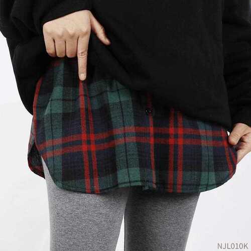 Pipi Lian Women's Autumn Sweatshirt: Layered Bottoming Top with Shark-Edge Hem, Perfect for Covering the Butt—Plus-Size Plaid Skirt