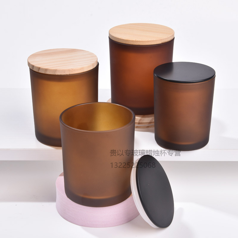 现货新品210ml哑光棕色蜡烛杯Glass防锌合金盖塑封包装玻璃蜡烛杯