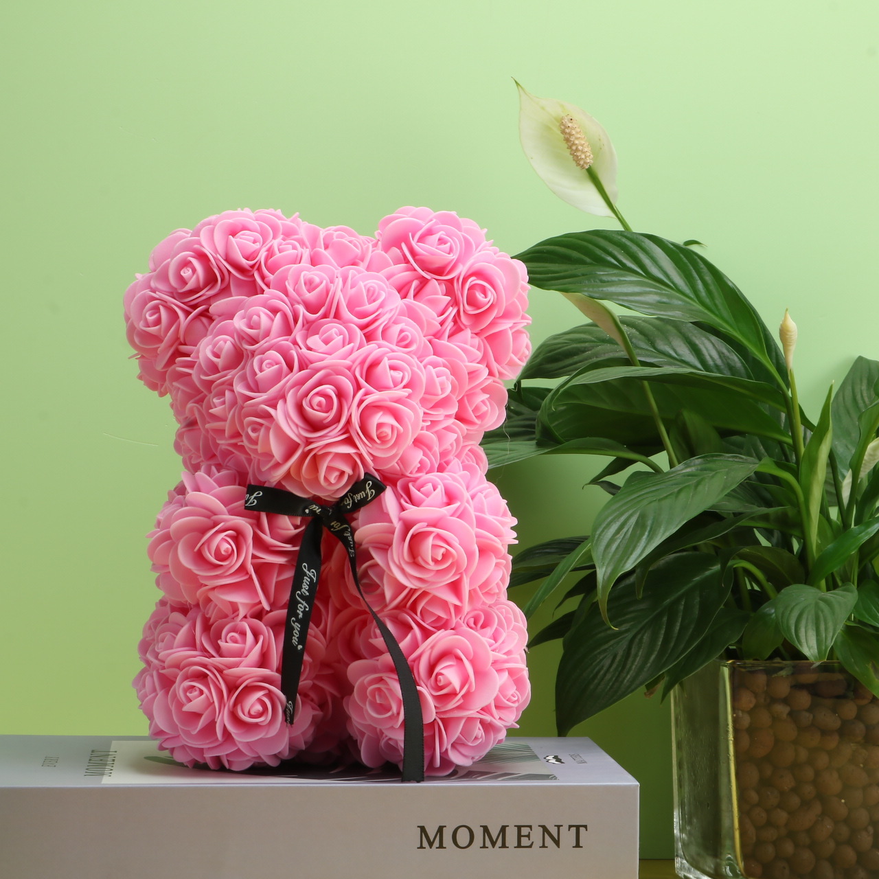 Flor preservada oso rosa 520 regalo del Día de San Valentín tienda de flores supermercado PE espuma flor abrazo oso rosa