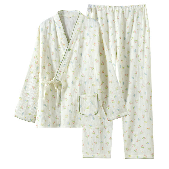 Yuezi Clothing Pure Cotton Gauze Baby Cotton Yarn Pregnant Women Pajamas Spring and Autumn Summer Kimono Long Sleeve Postpartum Nursing Home Clothing