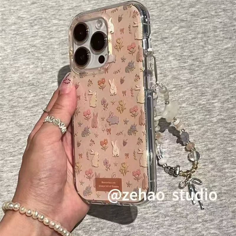 奶茶色清新花花兔子适用iPhone17PRO手机壳新款16/15/14/13/12/11|undefined