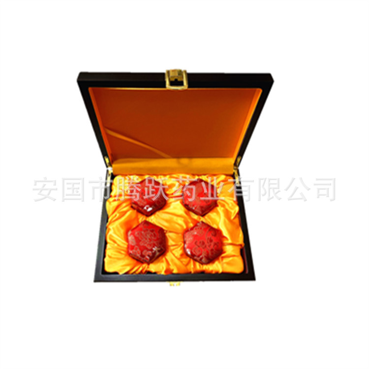 Hexagonal Brocade Gift Box Set of 4 Wooden Pill Packaging Boxes for Herbal Pills Jewelry and Gifts key features