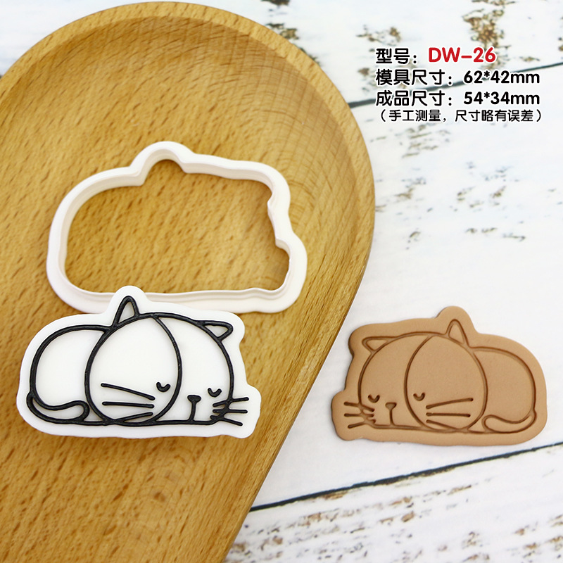 Gato molde de galletas de dibujos animados horneado molde de flip DIY 3D estereoscópio prensado molde de corte de galletas heladas