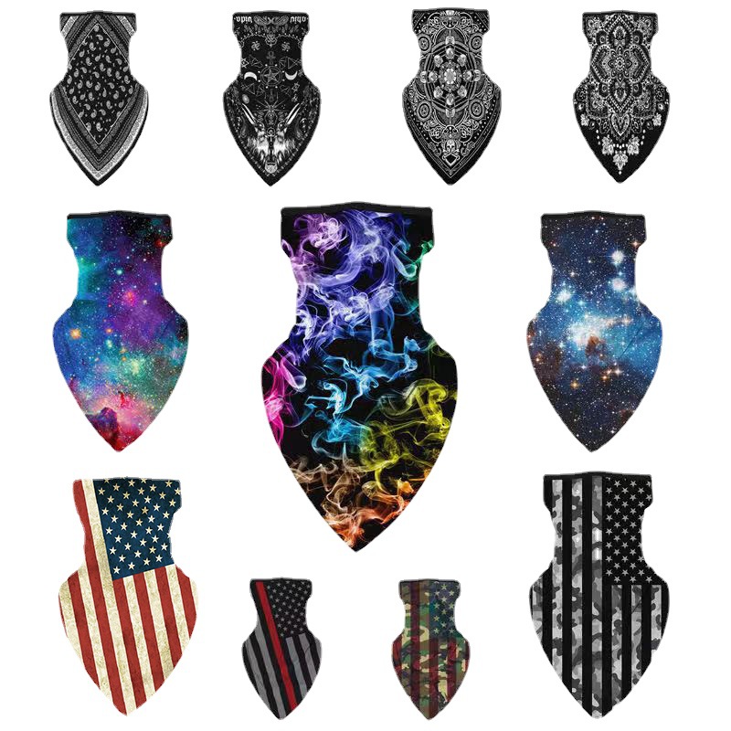 Support Custom 2024 Adult 3D Digital Printing Outdoor Cycling Dustproof Face Mask Ear Triangle Scarf