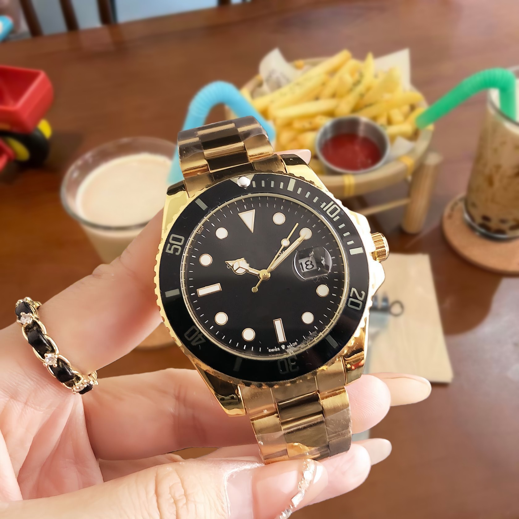 新款仿机械机芯黑色陶瓷圈手表蓝宝石玻璃实心316不锈钢男士手表