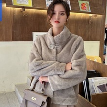 水貂2024皮草秋冬外套新款短款立领皮毛时尚一体显瘦小款黑色咖色