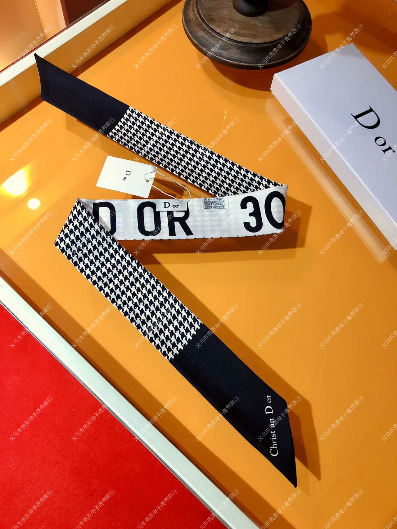D's houndstooth letter print - black / 8*120CM