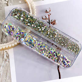 美甲AB彩异形钻平底A钻 指甲装饰异形钻 大容量 12格长方形盒装