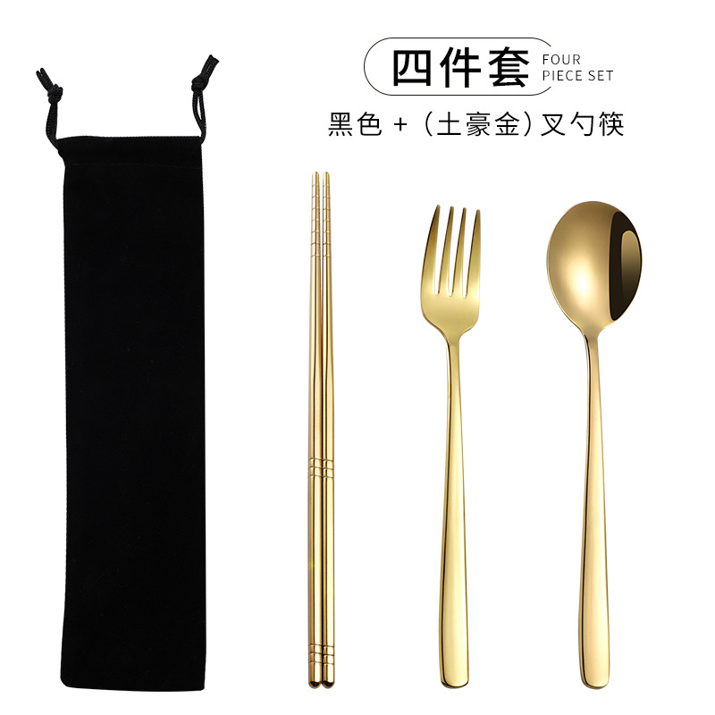 Venta caliente transfronteriza 304 paja de acero inoxidable vajilla portátil creativo chapado en oro palillos coreanos cuchara tenedor paja 7 piezas traje