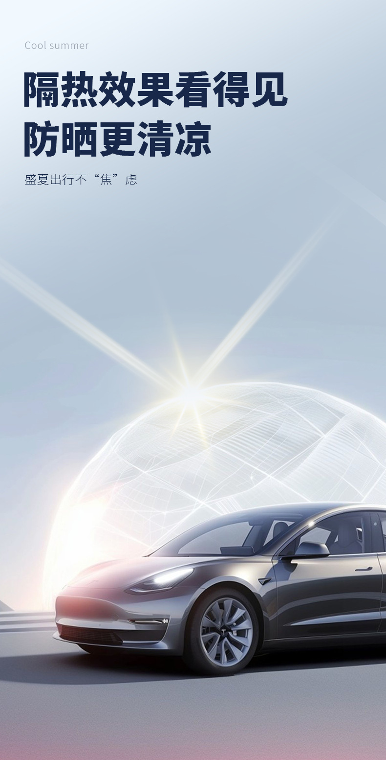 Suitable for Tesla's New Version Model Y/3 Ice Crystal Curtain Suede Electrostatic Silicone Adsorption Sunroof Sunshade