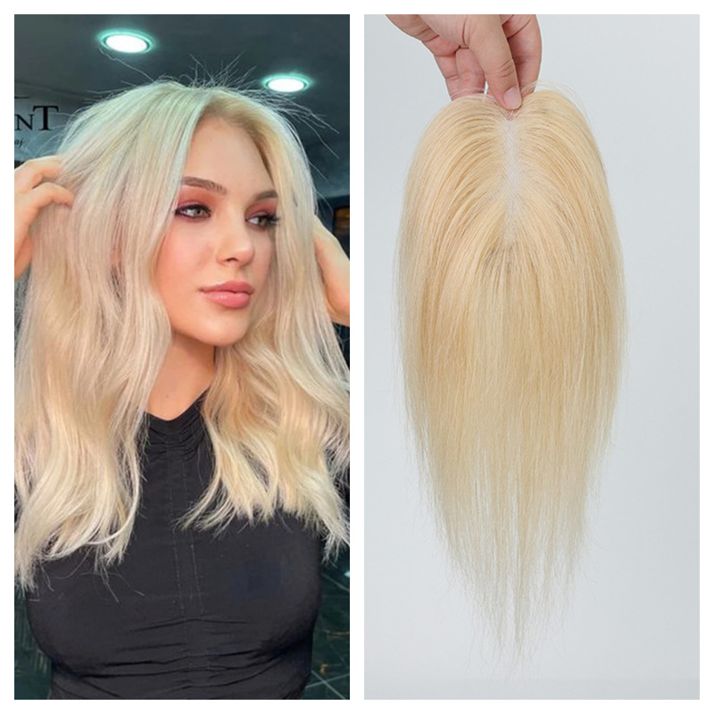 Cross-border European and American wig female eight-character bangs golden wig real human hair natural breathable hand-woven replacement block to cover white hair