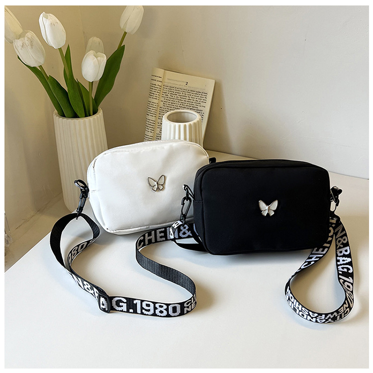 wholesale elegant butterfly simple small bag women's nylon cloth wide shoulder strap underarm bag casual shoulder solid color crossbody bag undefined
