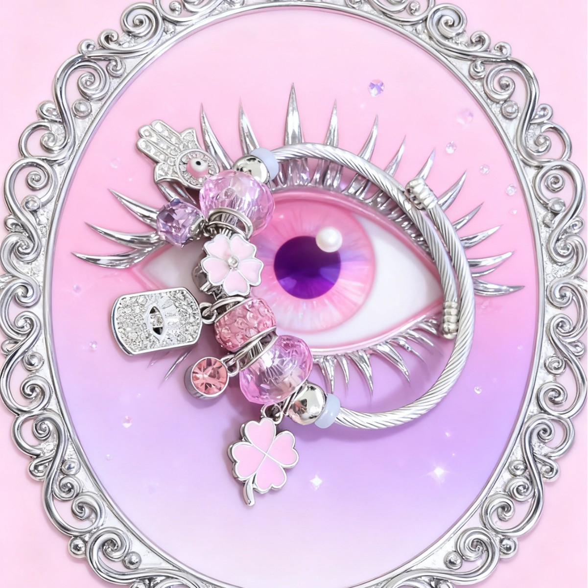 Brote transfronteriza Panjia brazalete de acero inoxidable diamante rosa aleación ojo del demonio mano de Dios joyas de tetrahedron