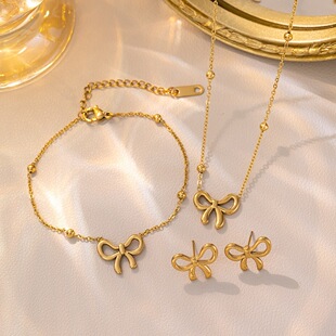 Cute round beads with bow stainless steel, fashionable universal bracelet, jewelry, accessory, simple and elegant design