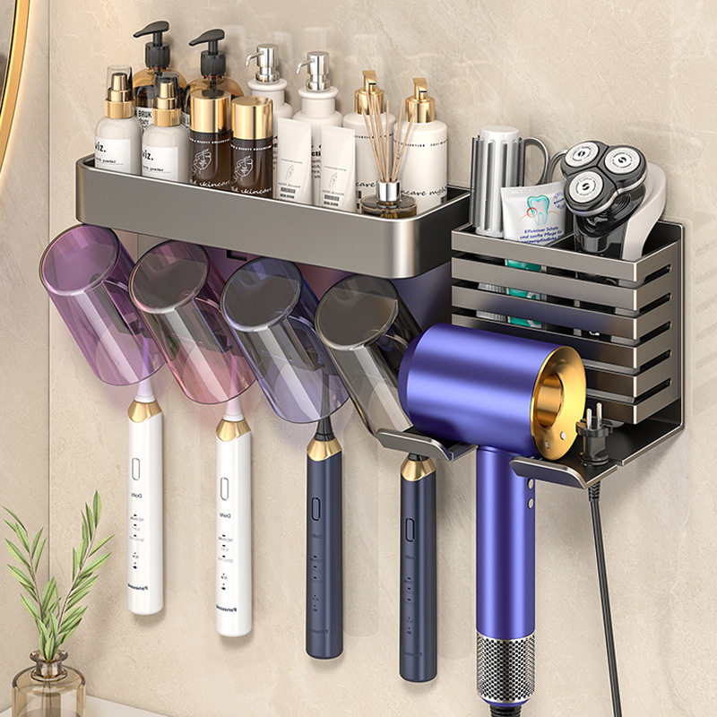 Factory direct supply detachable toothbrush holder multifunctional non-perforated hair dryer rack toilet storage rack wall hanging