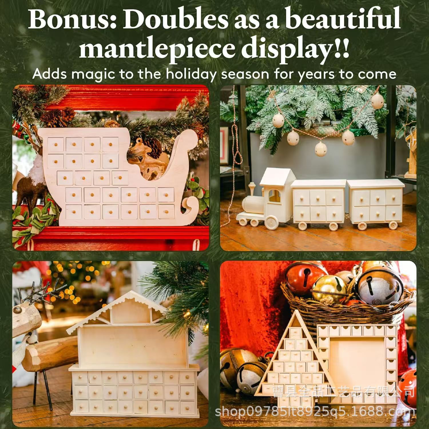 Caja de calendario de llegada de Navidad transfronteriza Caja de regalo de cajón de madera Caja de regalo de dulces para niños Decoración del hogar