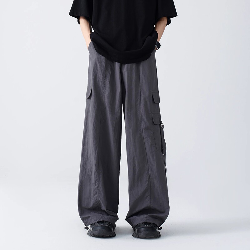 American Retro Multi-Pocket Breathable Loose Cargo Pants Unisex Street Quick-Dry Drawstring Wide-Leg Large Pocket Pants Trendy